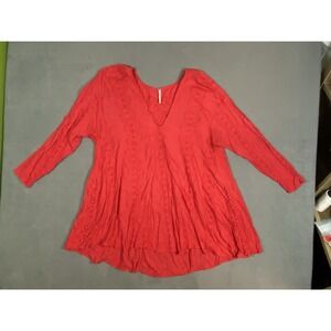 Free People Sea Beeeze Top In Red W/ Floral Embroidery *Flaws Flowy
